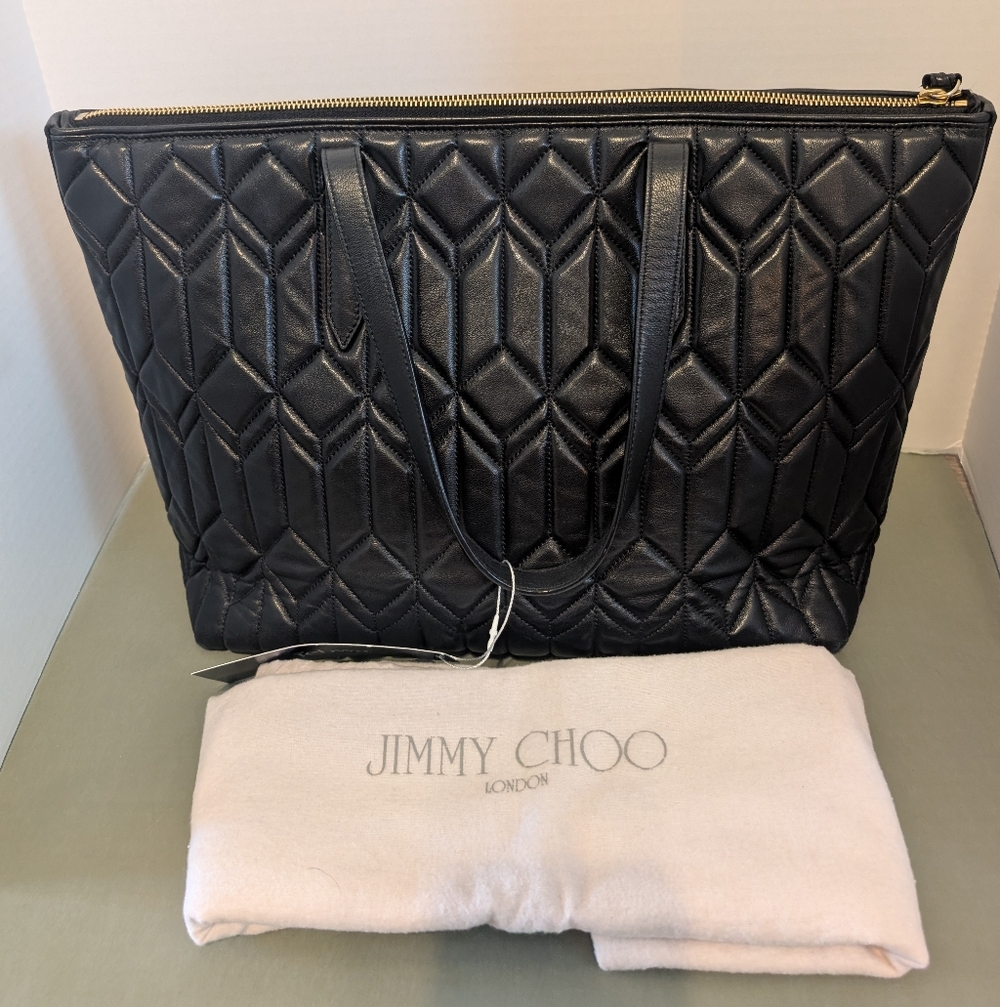 NEW Jimmy Choo Black Quilted Tote - Picture 3 of 11